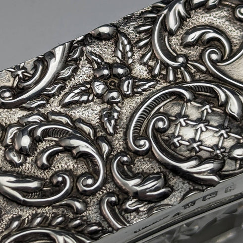 1906年 英国アンティーク カットガラス製 ハットピンボックス 純銀蓋 Henry Williamson